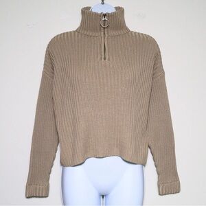 TULAROSA - Light Brown Heavy Knit 1/4 Zip Turtleneck Sweater - Women's Small 🔥